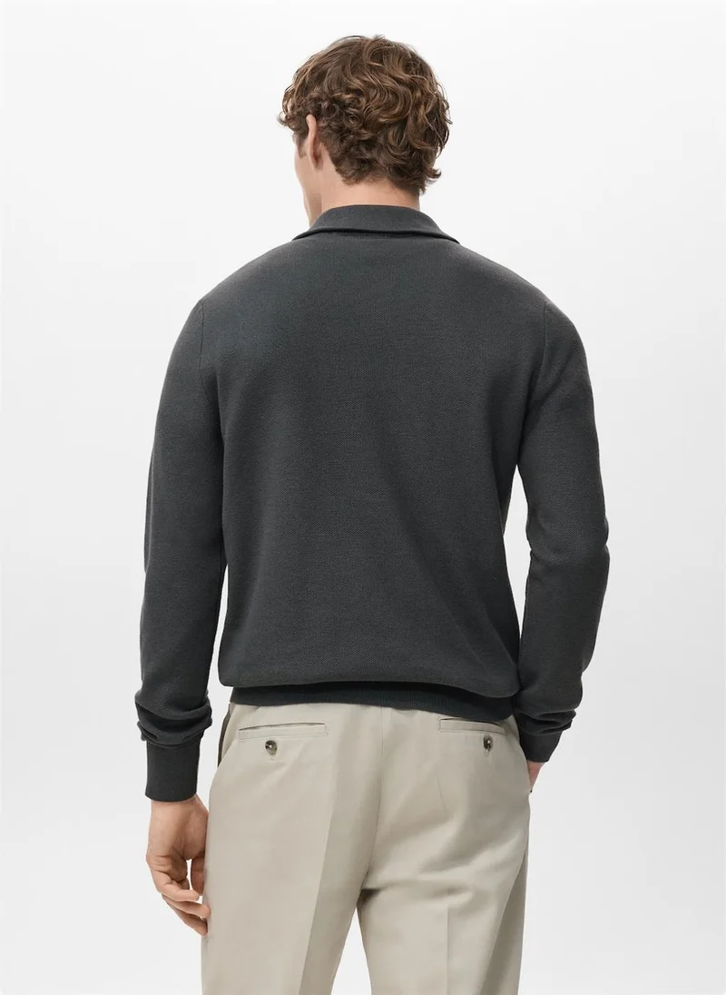 Mango Man Microstructure sweater with zipper collar