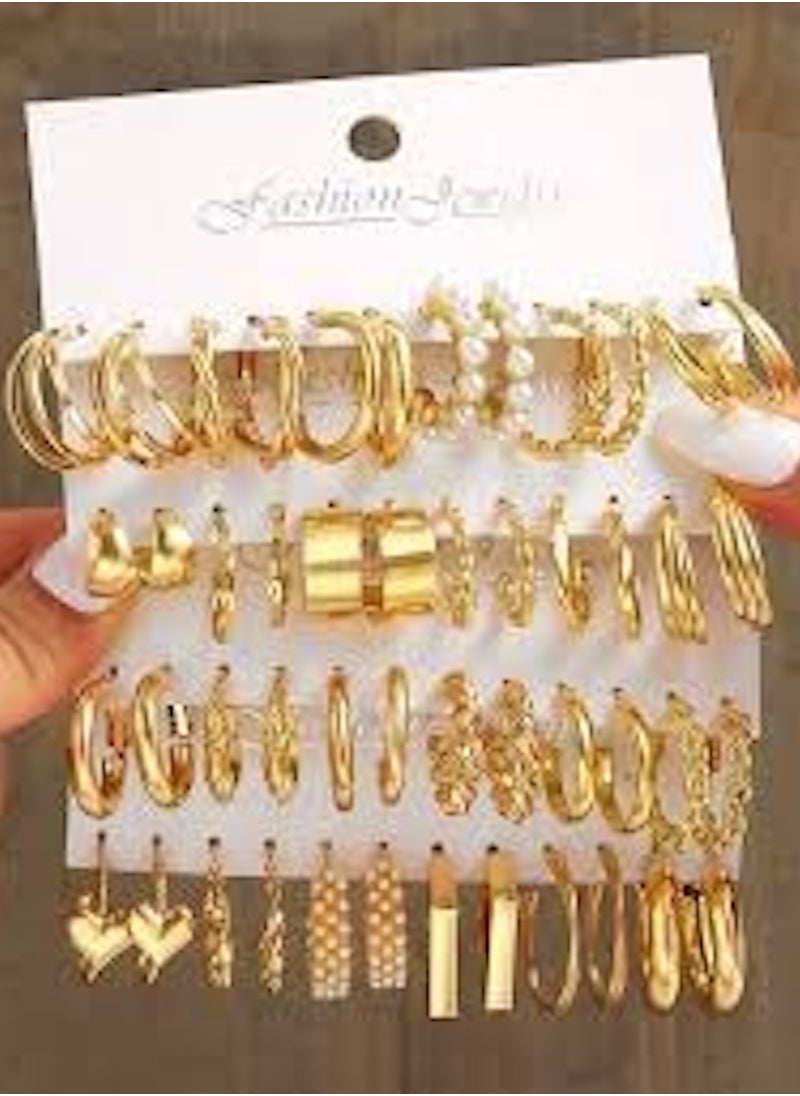 Huitich 24-Piece Gold Colour Tone Hoop Earrings Set – Assorted Sizes & Styles  - Image 2