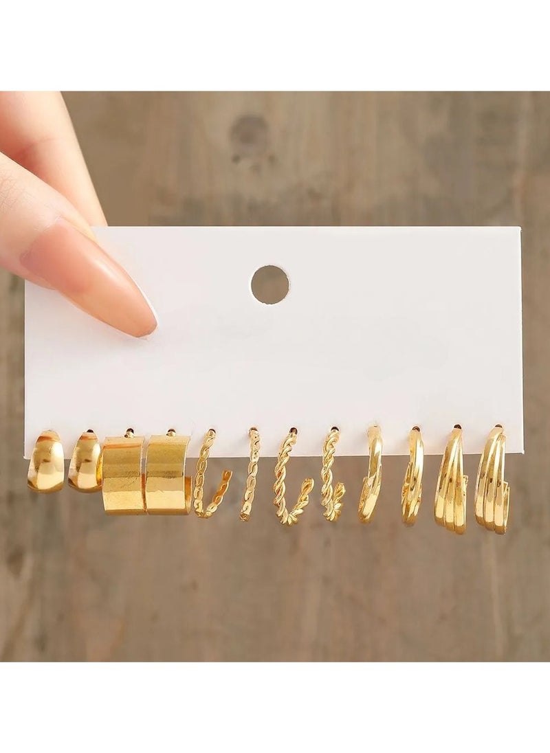 Huitich 24-Piece Gold Colour Tone Hoop Earrings Set – Assorted Sizes & Styles  - Image 4