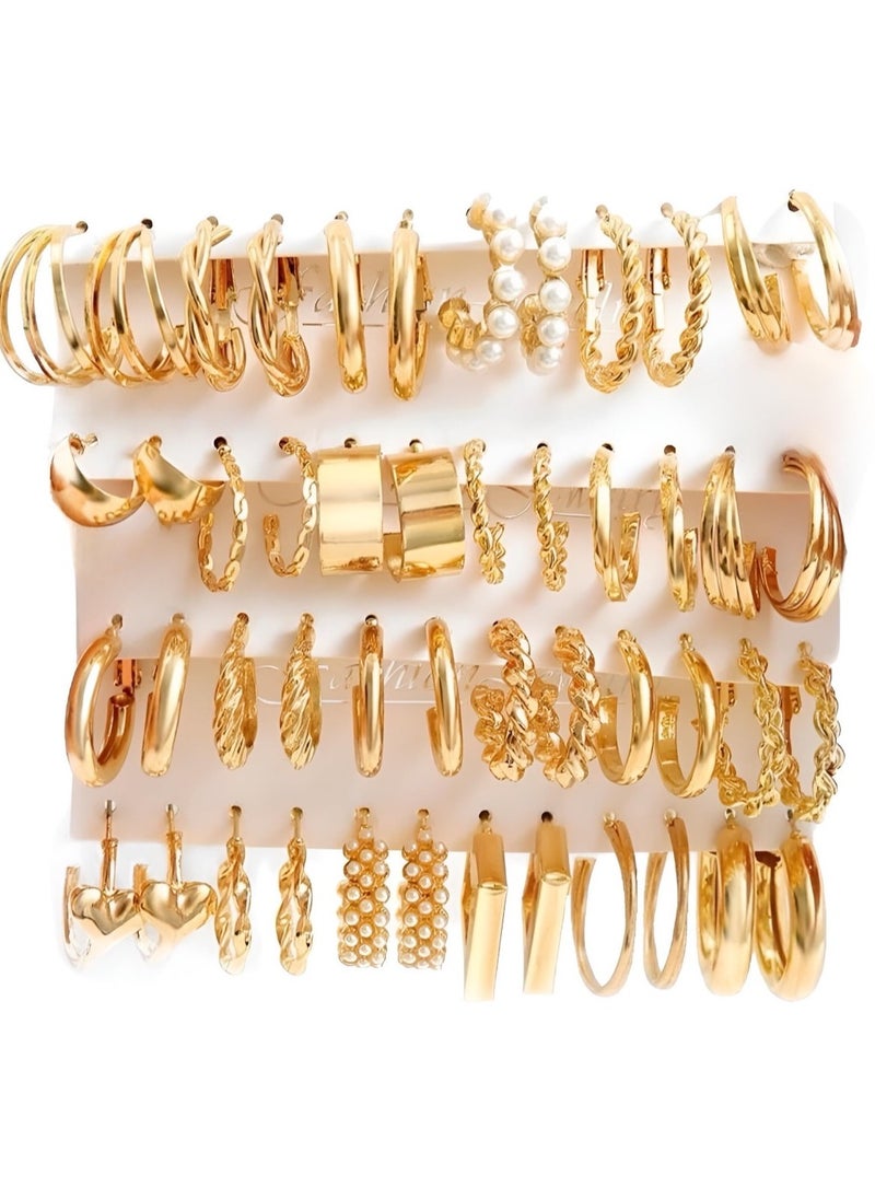 Huitich 24-Piece Gold Colour Tone Hoop Earrings Set – Assorted Sizes & Styles  - Image 1