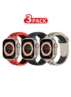 3 Pack For Apple Watch 49mm 45mm 44mm 42mm Silicone Sport Band Nike Strap Compatible With iWatch Series Ultra/8/7/SE/6/5/4/3/2/1
