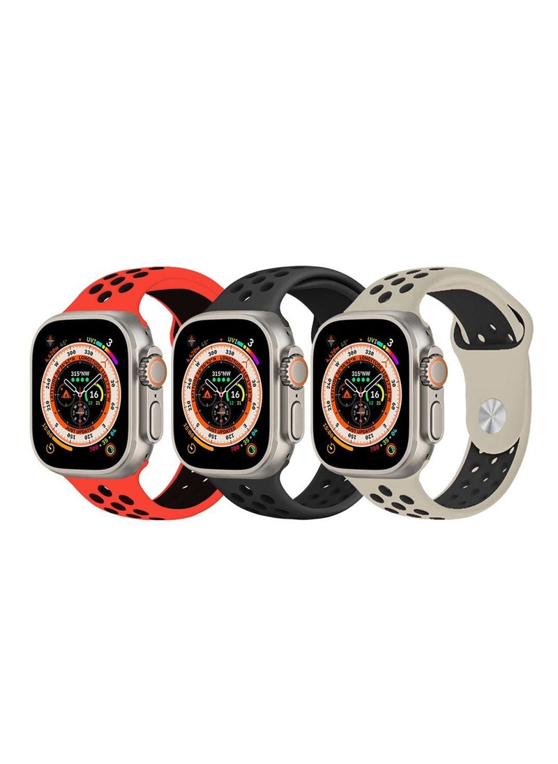 CATANES - 3 Pack For Apple Watch 49mm 45mm 44mm 42mm Silicone Sport Band Nike Strap Compatible With iWatch Series Ultra/8/7/SE/6/5/4/3/2/1 - Image 1