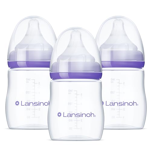 Lansinoh AntiColic Baby Bottles BPAFree Plastic 5 Ounces 3 Count Slow Flow Nipples Size S Breastfeeding Bottle with NaturalWave Design Baby Essentials - Image 1