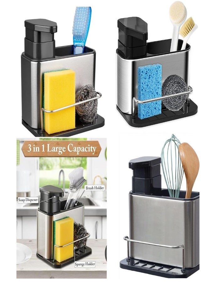 PANVRI Stainless Steel 3 in 1 Kitchen Sink Caddy with Soap Dispenser and Dishwashing Organizer for Sponge Holder, Sink Organizer, (Silver01) - Image 3