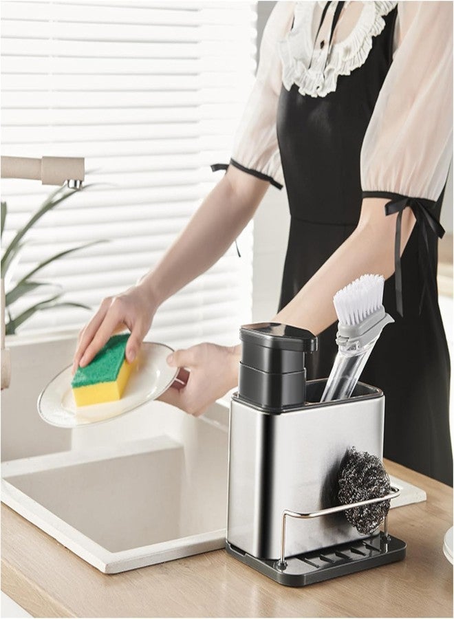 PANVRI Stainless Steel 3 in 1 Kitchen Sink Caddy with Soap Dispenser and Dishwashing Organizer for Sponge Holder, Sink Organizer, (Silver01) - Image 4
