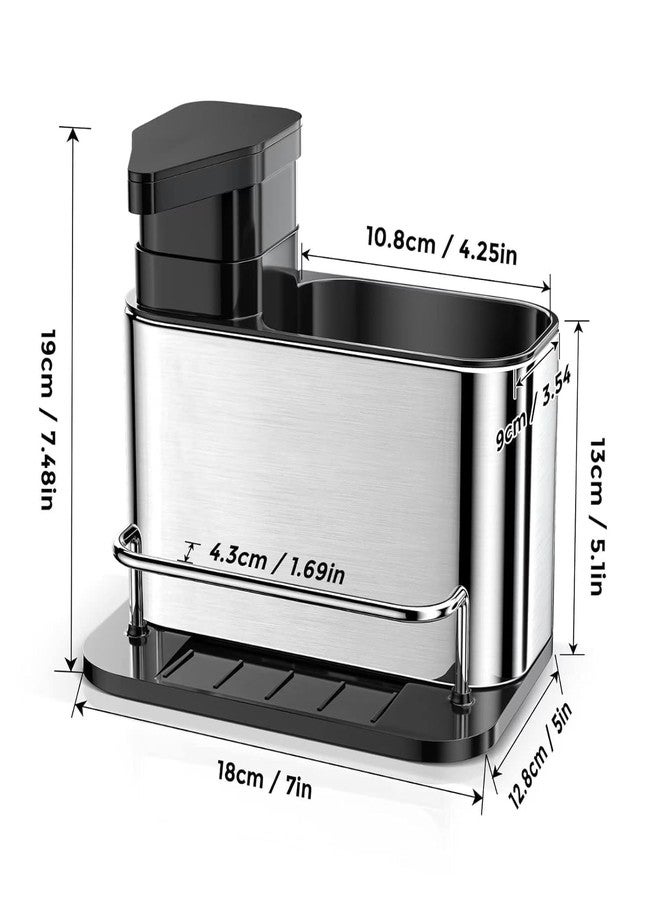 PANVRI Stainless Steel 3 in 1 Kitchen Sink Caddy with Soap Dispenser and Dishwashing Organizer for Sponge Holder, Sink Organizer, (Silver01) - Image 2