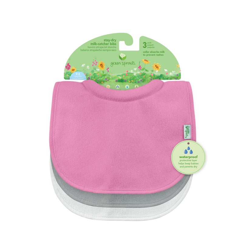 green sprouts Stay-dry Milk Catcher Bibs (3 Pack) | Collar absorbs milk to prevent rashes | Waterproof inner layer, Absorbent terry cotton, Machine washable - Image 1