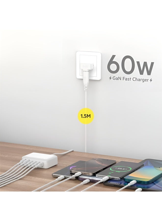 بودي شاحن سريع AC318UW بقوة 60 واط شحن سريع مع 2 منفذ USB و 4 منافذ تايب سي مزود بكابل بطول 1.5 متر وقابس بريطاني - Image 2