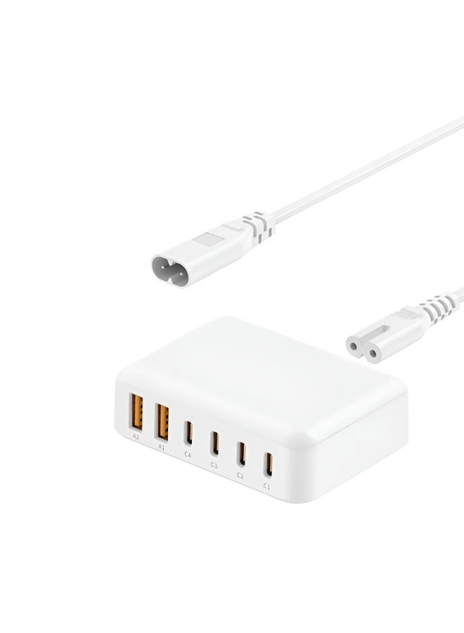بودي شاحن سريع AC318UW بقوة 60 واط شحن سريع مع 2 منفذ USB و 4 منافذ تايب سي مزود بكابل بطول 1.5 متر وقابس بريطاني - Image 1