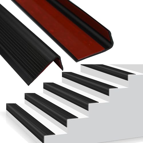 Socein Black Vinyl Stair Nosing & Edge Protector - Self-Adhesive Non-Slip Stair Edging Trim, Waterproof Stair Nose Molding for Indoor/Outdoor Staircases (3.3Ft, Bullnose Design) - Image 1