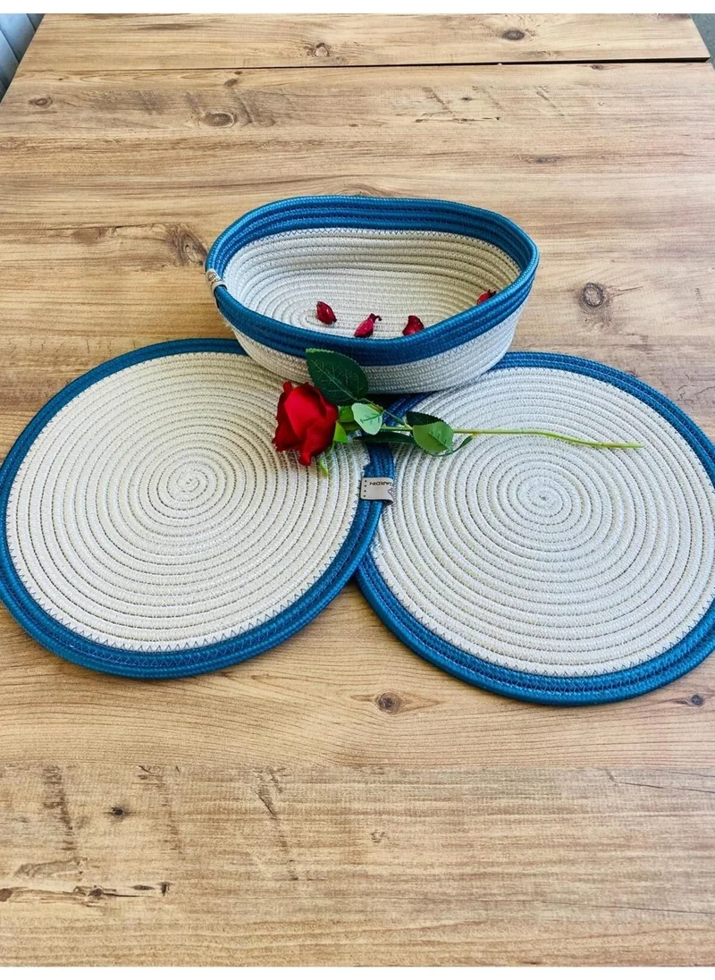 BDZ Deri BDZ Leather Jute Wicker American Service Plate and Basket 3 Pieces