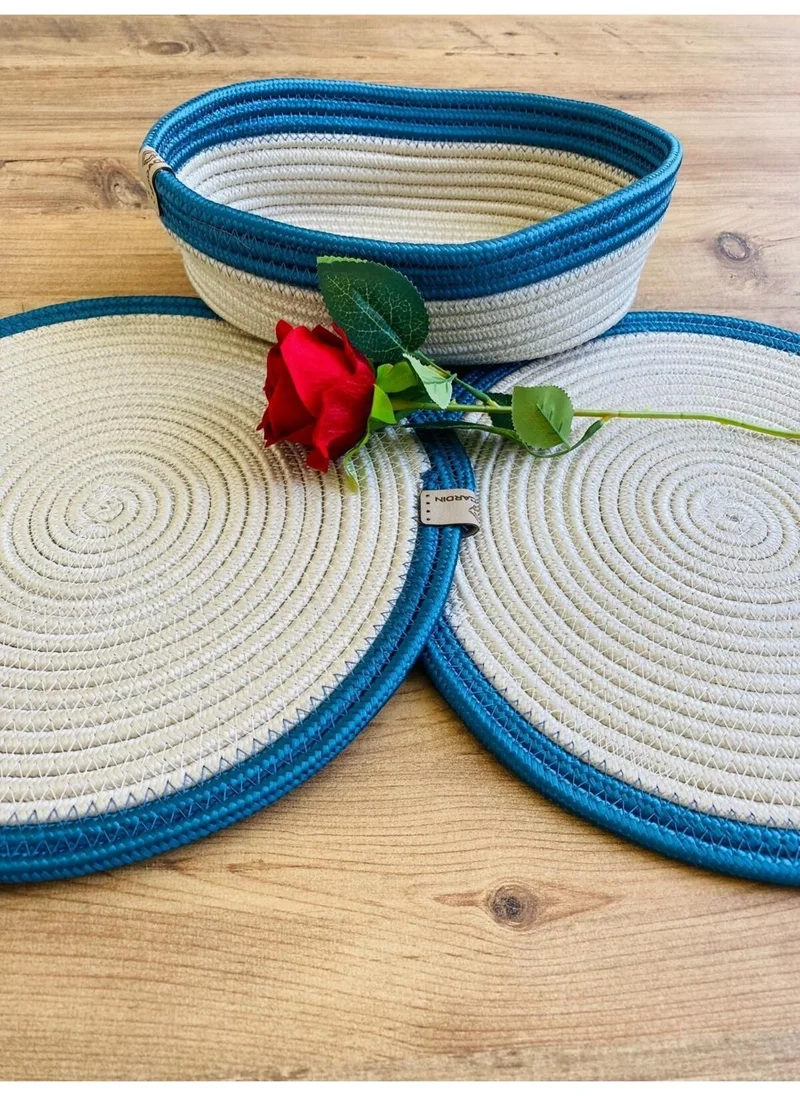 BDZ Deri BDZ Leather Jute Wicker American Service Plate and Basket 3 Pieces