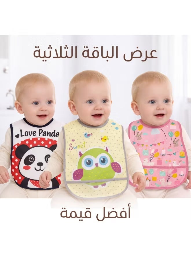 عرض باقة مريلات أطفال مقاومة للماء (3 قطع) – طقم مريلات تغذية عملية وسهلة التنظيف للأطفال - Image 1