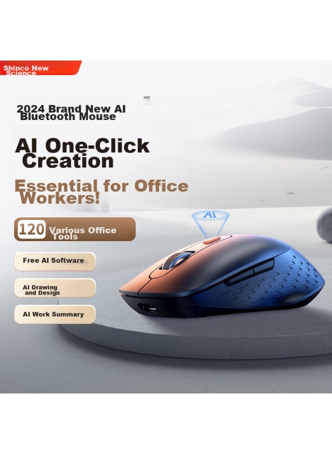 SHINCO Xinke Ai Smart Wireless Mouse, Bluetooth Mouse, Office Mouse, Ergonomic, Three-mode Connection, Rechargeable, Long Battery Life , Black M1 - Image 1