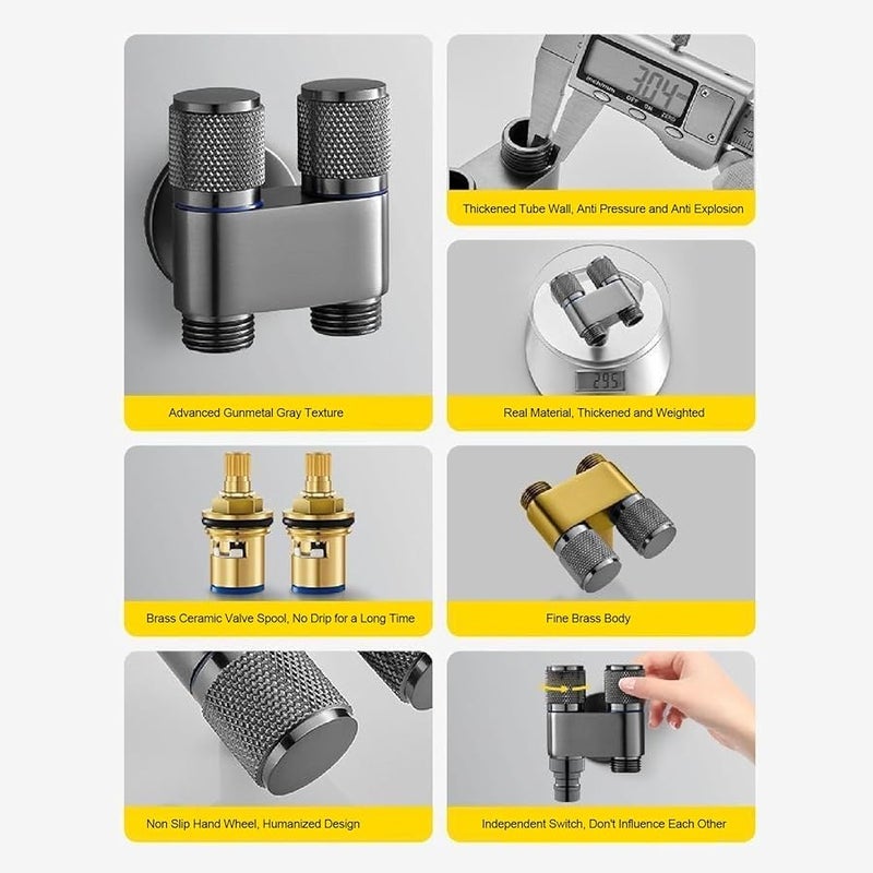 Brass 2 Way Water Valve Splitter 1 Inlet 2 Outlet G1 2 Inch Male Thread For Hose - Image 4