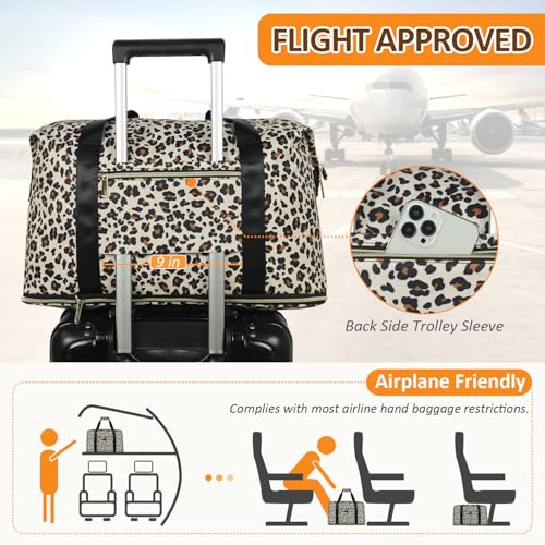 Capolo Expandable Travel Duffle Bag, Waterproof Weekender Overnight Bags for Women Men Hospital Bag for Women Labor Delivery Carry on Bag with Toiletry Bag for Travel Gym Airplanes(Leopard, Large) - Image 5