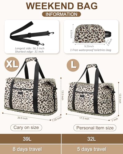 Capolo Expandable Travel Duffle Bag, Waterproof Weekender Overnight Bags for Women Men Hospital Bag for Women Labor Delivery Carry on Bag with Toiletry Bag for Travel Gym Airplanes(Leopard, Large) - Image 2