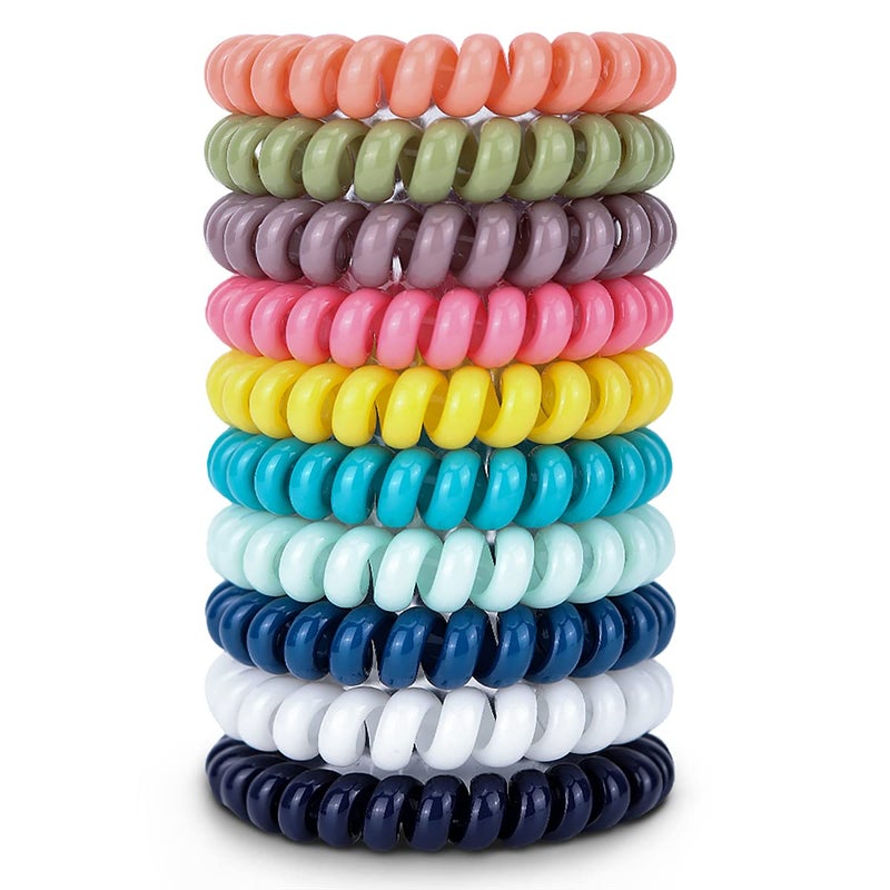 10Piece Medium Spiral Hair Ties For Thick Hair No Crease Coil Elastics Multicolor Telephone Cord Ties For Women And Girls Macarone Color