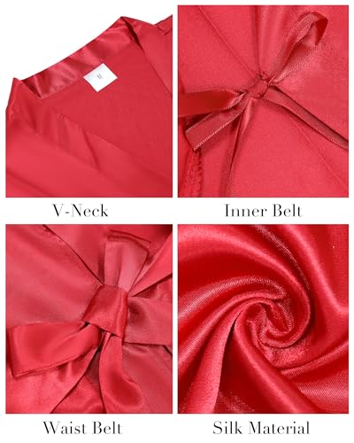 Vlazom Women's Kimono Robes Short Satin Silk Bridal Party Robe with Oblique V-Neck - Image 3