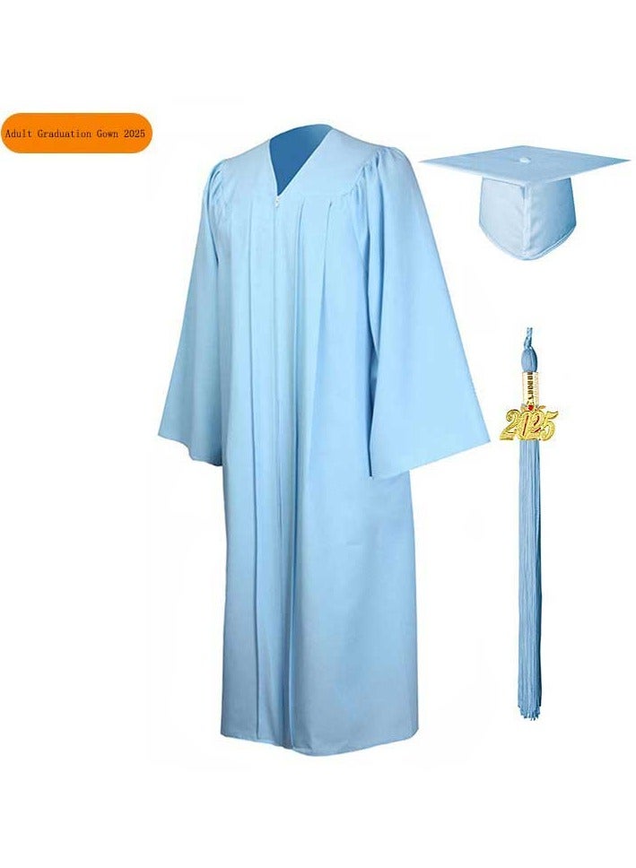 Loquat Middle High School College Graduation Gown Robe With Cap Blue - Image 1