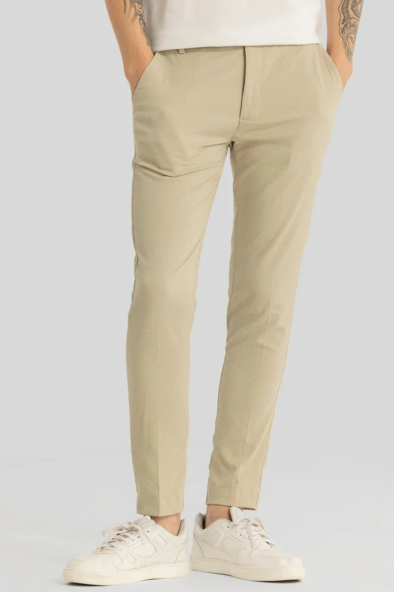 SNITCH Yann Nude Plain Slim Fit Trousers