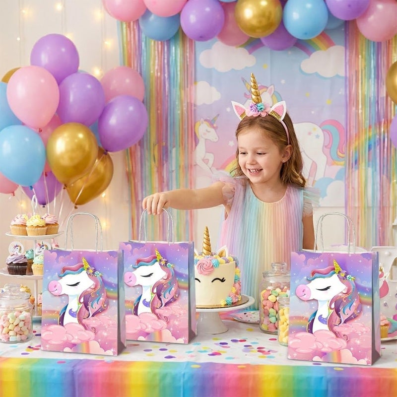 JOYGATHER 24 Pcs Unicorn Party Favor Bags with Handles - Unicorn Goodie Bags Gift Bags. Rainbow Theme Candy Bags, Kraft Paper Bags for Birthday Party Supplies, and Baby Shower Decorations - Image 4