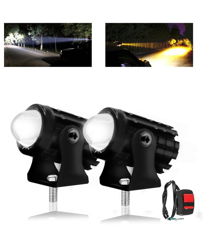 PriAn Auto مصباح ضباب LED مزدوج اللون عالمي للدراجات (أبيض وأصفر) مع مفتاح تشغيل/إيقاف | سطوع 4500 لومن، درجة حرارة اللون 3600K، ضوء قيادة مساعد مقاوم للماء بقوة 36 واط للدراجات النارية والسيارات - Image 1