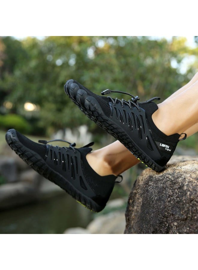 UBFEN Mens Womens Water Shoes Aqua Shoes Swim Shoes Beach Sports Quick Dry Barefoot for Boating Fishing Diving Surfing with Drainage Driving Yoga Upstream, A Black, 9.5 Women/7.5 Men - Image 5
