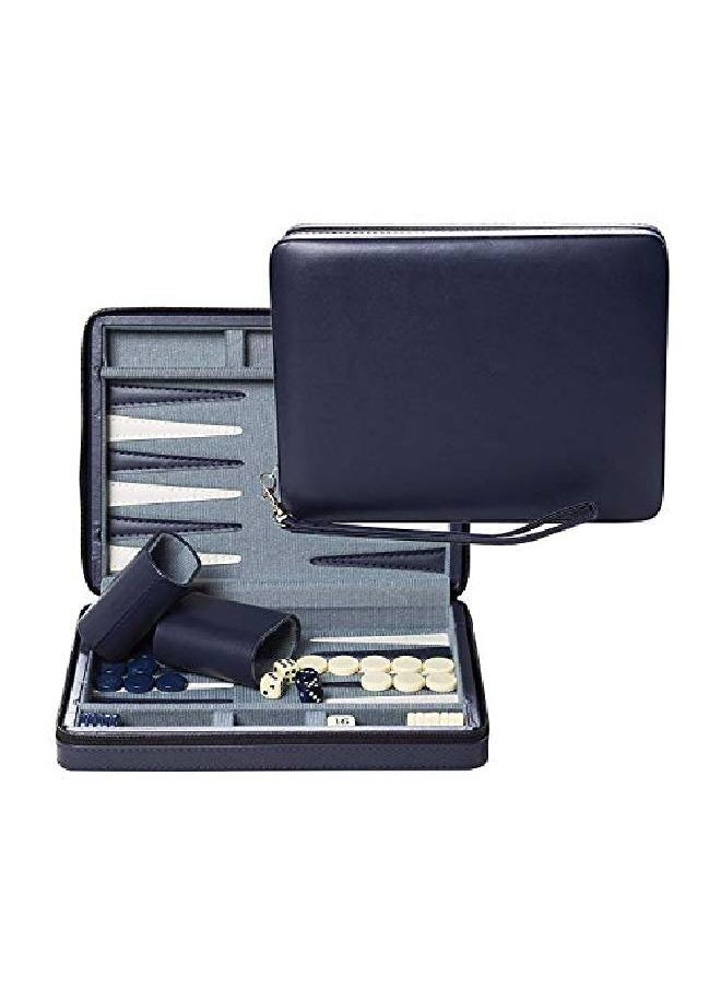 WE Games Magnetic Backgammon Set With Navy Blue Leatherette Case And Carrying Strap Travel Size  - Image 1