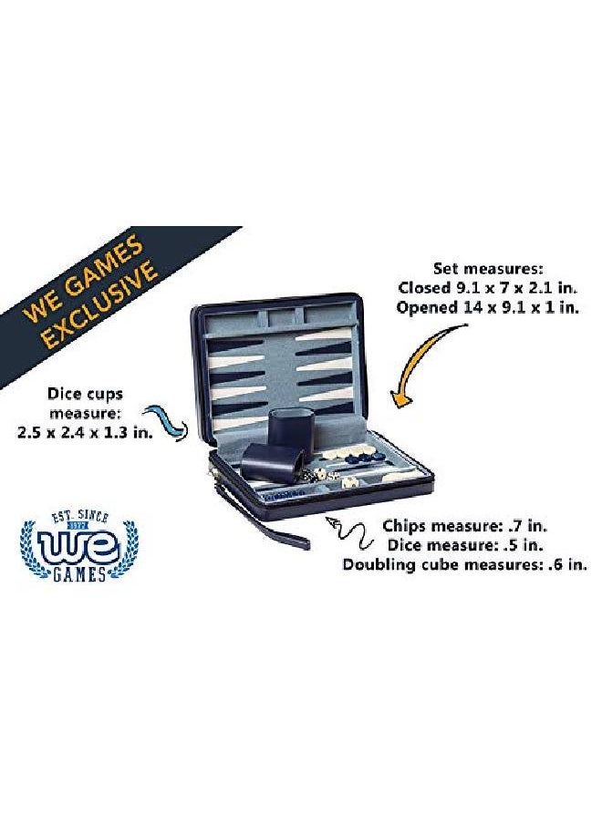 WE Games Magnetic Backgammon Set With Navy Blue Leatherette Case And Carrying Strap Travel Size  - Image 3