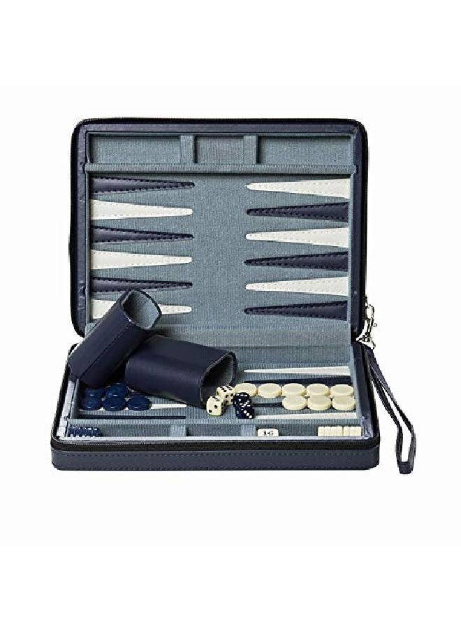 WE Games - Magnetic Backgammon Set With Navy Blue Leatherette Case And Carrying Strap Travel Size - Image 1