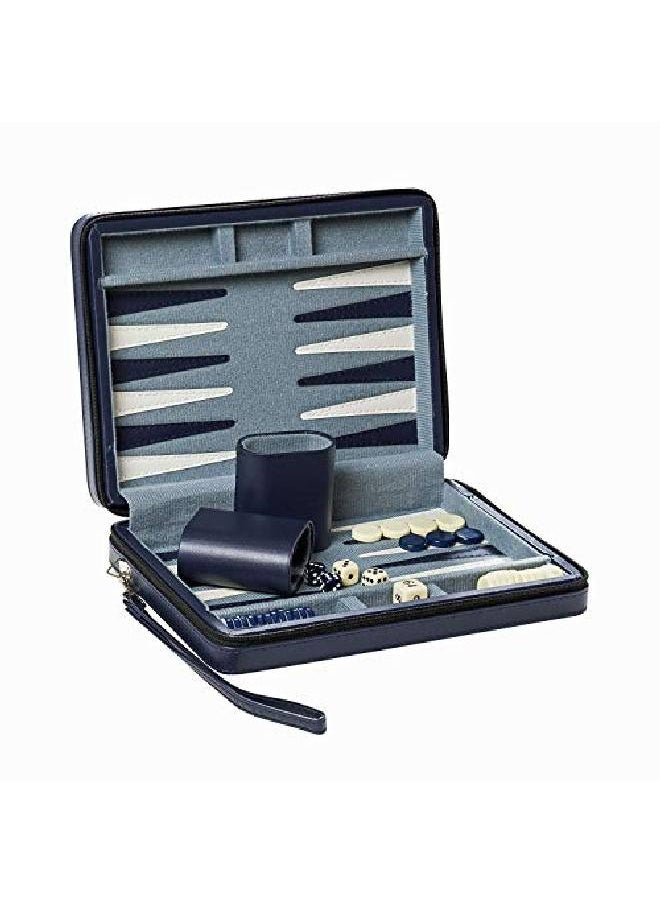 WE Games Magnetic Backgammon Set With Navy Blue Leatherette Case And Carrying Strap Travel Size  - Image 5