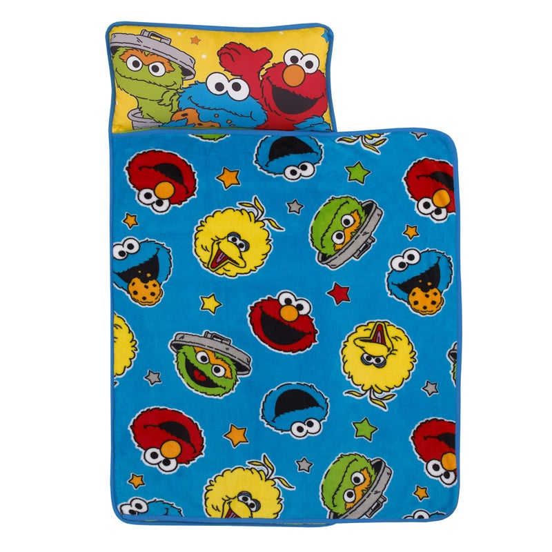 NoJo Sesame Street Come and Play Blue Green Red and Yellow Elmo Big Bird Cookie Monster and Oscar The Grouch Toddler Nap Mat - Image 2