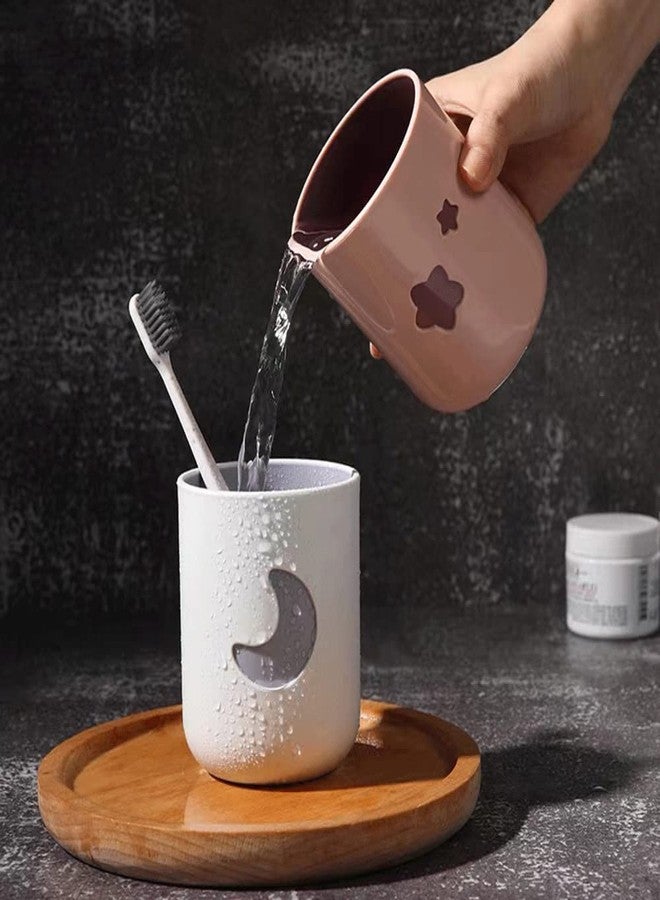 Rabyleo Two-Color Lucky Pair Cup Bathroom Toothbrush Cup Household Cartoon Star Moon Water Cup (Pink & White) - Image 3