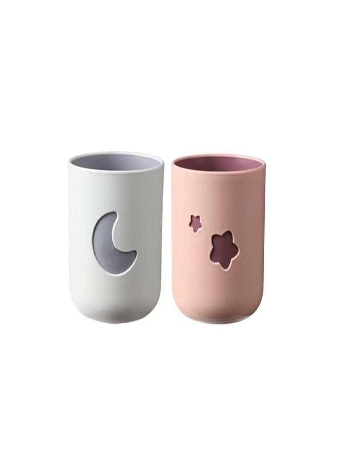Rabyleo Two-Color Lucky Pair Cup Bathroom Toothbrush Cup Household Cartoon Star Moon Water Cup (Pink & White) - Image 1