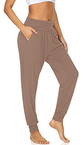UEU Women's High Waisted Yoga Joggers Pants Loose Fitting Fitness Workout Sweatpants Comfy Lounge Pant with Pockets(LightCoffee,M) - Image 1