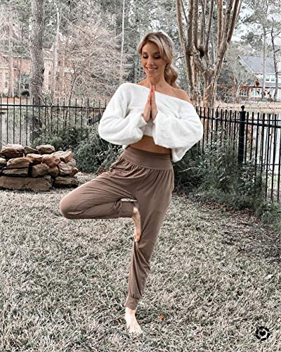 UEU Women's High Waisted Yoga Joggers Pants Loose Fitting Fitness Workout Sweatpants Comfy Lounge Pant with Pockets(LightCoffee,M) - Image 3