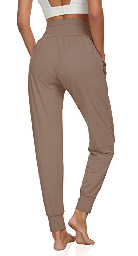 UEU Women's High Waisted Yoga Joggers Pants Loose Fitting Fitness Workout Sweatpants Comfy Lounge Pant with Pockets(LightCoffee,M) - Image 4