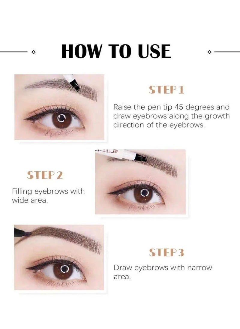 Music Flower - Liquid Eyebrow Pen Eyebrow Pencil Waterproof Smudge Proof Long Lasting Fine Sketch Brow Pen with 4 Micro Fork Tip Liquid Tattoo Microblading Eyebrow Pen Brow Ink Gel Brown 02 - Image 1