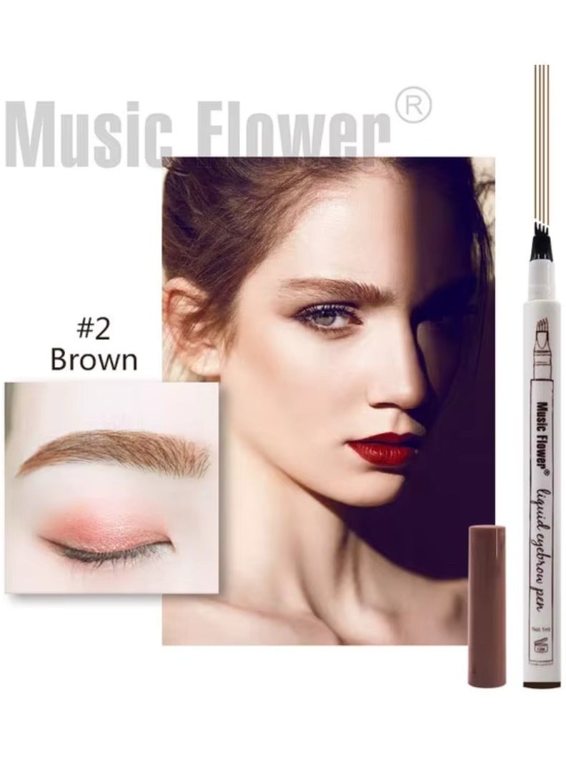 Music Flower Liquid Eyebrow Pen Eyebrow Pencil Waterproof Smudge Proof Long Lasting Fine Sketch Brow Pen with 4 Micro Fork Tip Liquid Tattoo Microblading Eyebrow Pen Brow Ink Gel Brown 02  - Image 2