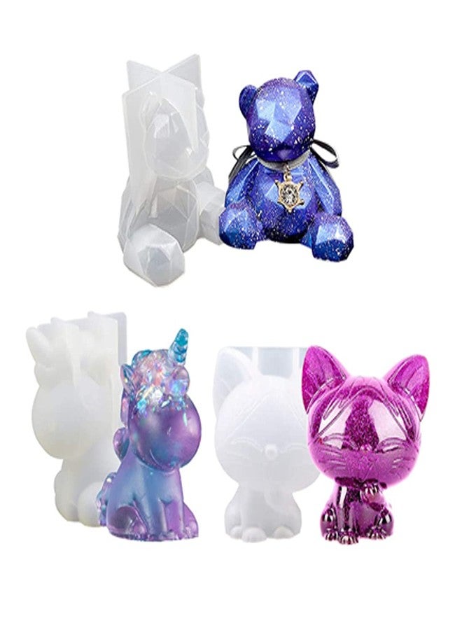 AngelReally 3 PCS 3D Cartoon Animal Resin Molds, Silicone Resin Casting Molds, Include 3D Bear Epoxy Molds, Cat Casting Resin Molds,for Phone Holder Silicone Mold DIY Resin Craft - Image 1