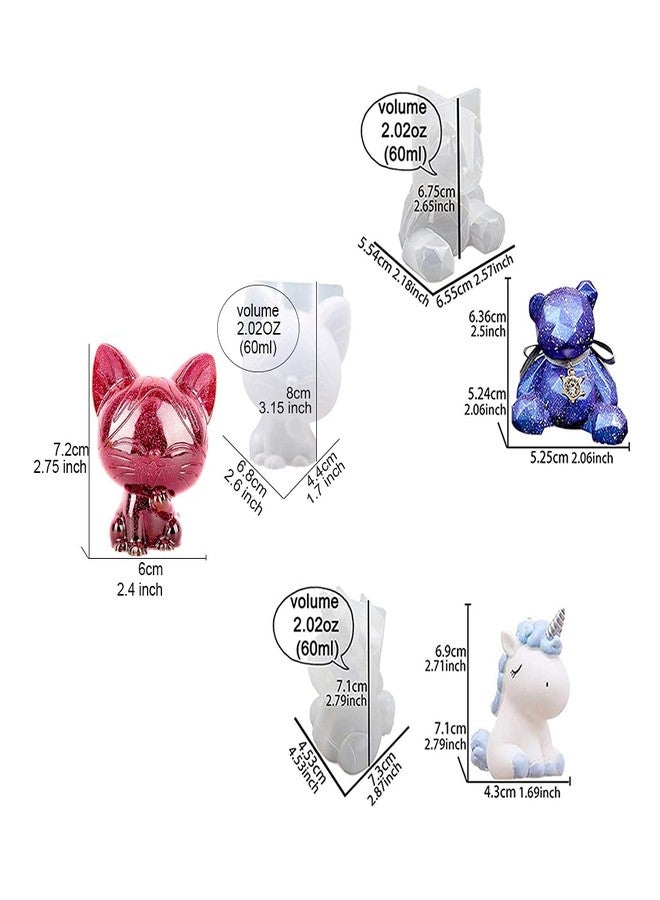 AngelReally 3 PCS 3D Cartoon Animal Resin Molds, Silicone Resin Casting Molds, Include 3D Bear Epoxy Molds, Cat Casting Resin Molds,for Phone Holder Silicone Mold DIY Resin Craft - Image 2