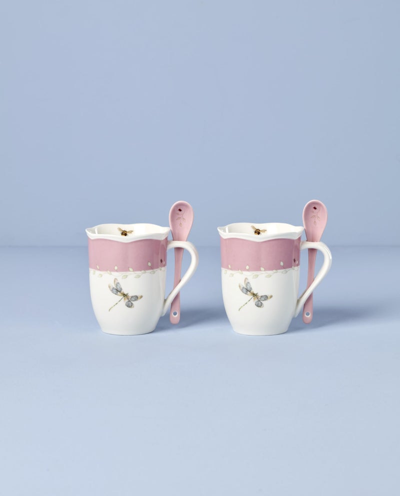 Lenox 897803 Butterfly Meadow Color Mugs With Spoons, Set Of 2, Pink - Image 2