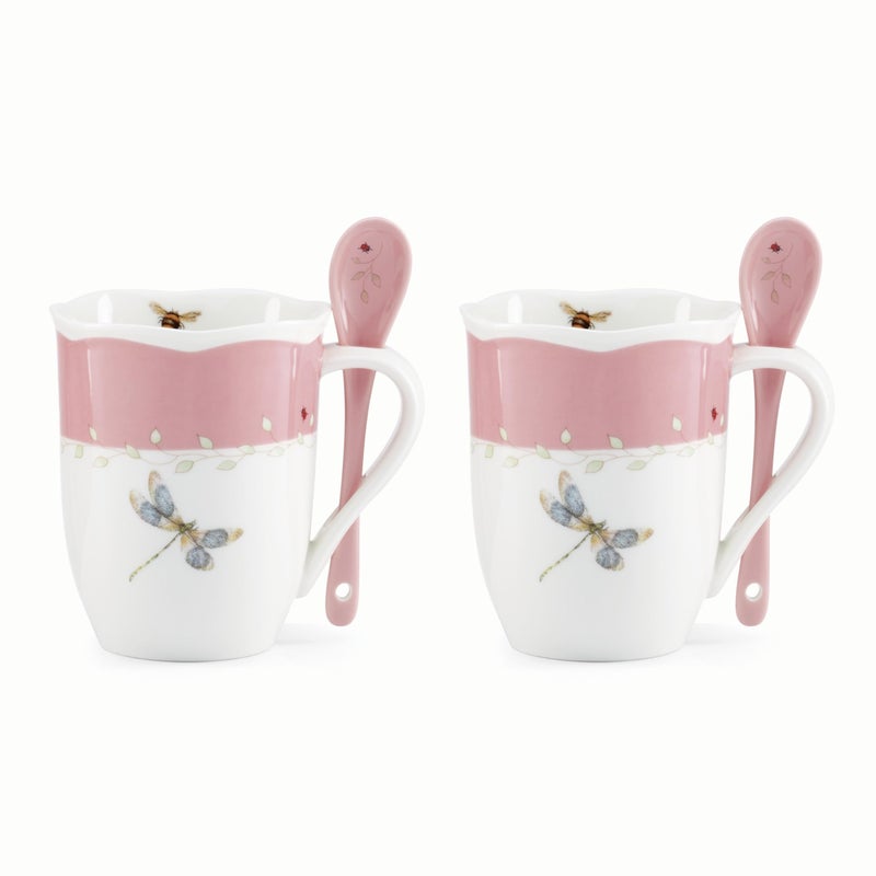 Lenox 897803 Butterfly Meadow Color Mugs With Spoons, Set Of 2, Pink - Image 1