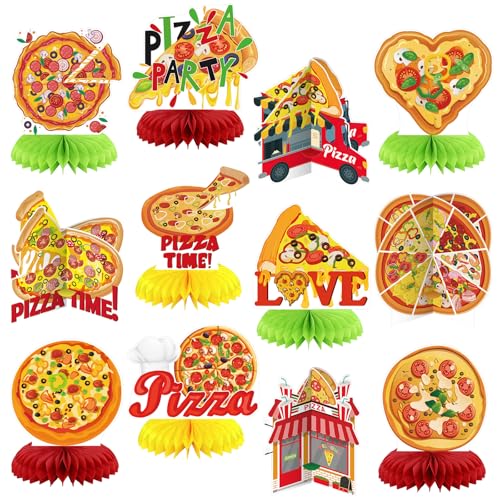 Weekgrat 12 Pcs Pizza Party Decorations Pizza Theme Party Decorations Honeycomb Table Centerpieces for Home Office Birthday Honeycomb Supplies Decor - Image 1