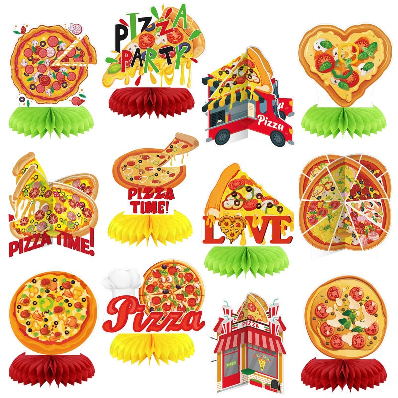 Weekgrat 12 Pcs Pizza Party Decorations Pizza Theme Party Decorations Honeycomb Table Centerpieces for Home Office Birthday Honeycomb Supplies Decor - Image 3