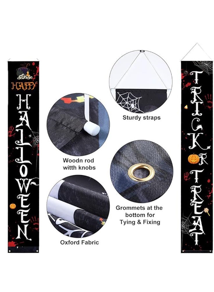 Porch Banner Trick or Treat Porch Signs Hanging Banner Welcome Signs Couplets Porch Flag for Gate Garden Front Door Home Outdoor Yard Party Decor Halloween (B) - Image 2