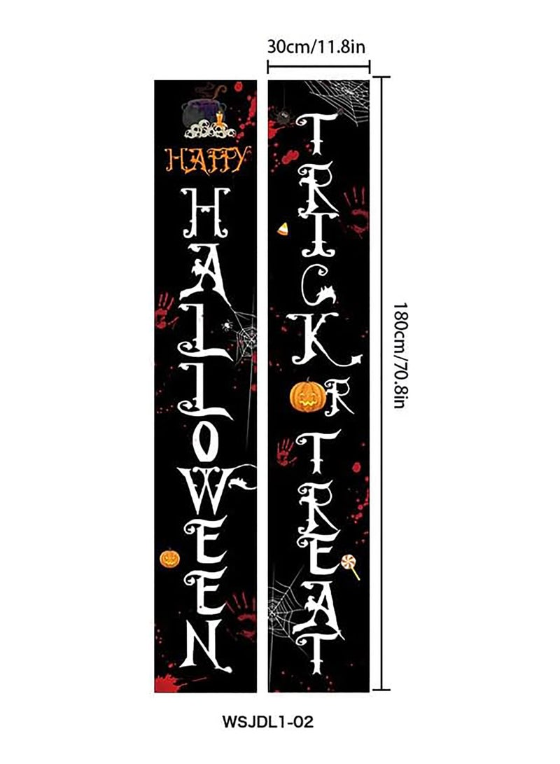 Porch Banner Trick or Treat Porch Signs Hanging Banner Welcome Signs Couplets Porch Flag for Gate Garden Front Door Home Outdoor Yard Party Decor Halloween (B) - Image 3