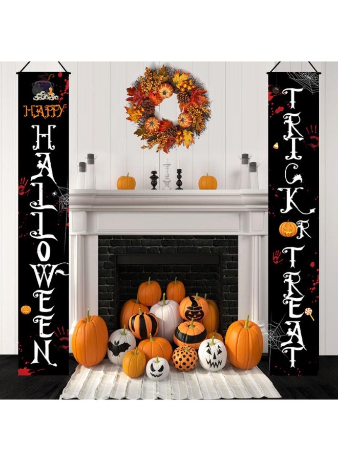 Porch Banner Trick or Treat Porch Signs Hanging Banner Welcome Signs Couplets Porch Flag for Gate Garden Front Door Home Outdoor Yard Party Decor Halloween (B) - Image 4