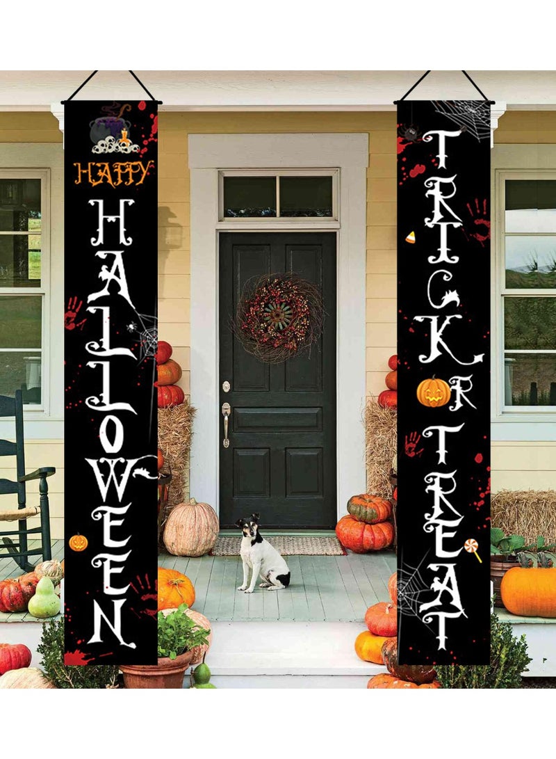 Porch Banner Trick or Treat Porch Signs Hanging Banner Welcome Signs Couplets Porch Flag for Gate Garden Front Door Home Outdoor Yard Party Decor Halloween (B) - Image 5